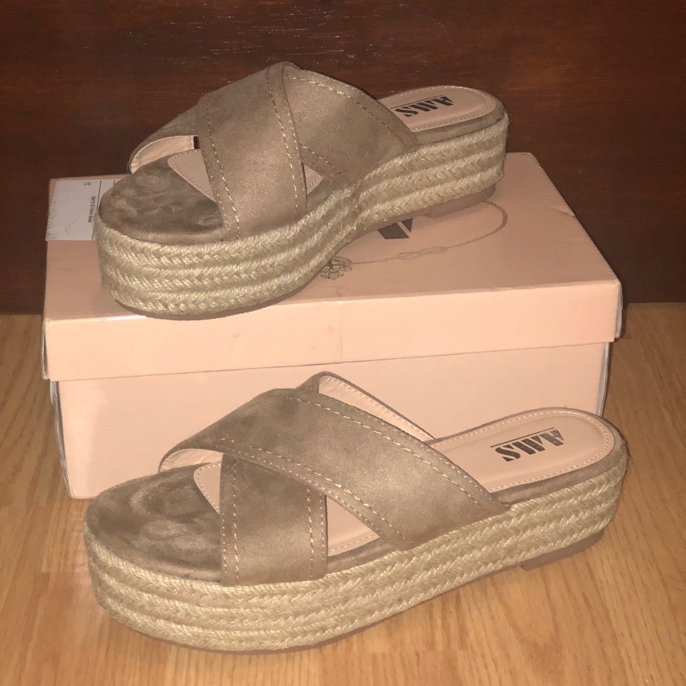 Taupe Flatform Espadrille Sandals